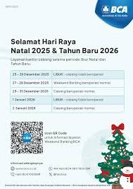 Jadwal libur bank BCA akhir tahun 2025