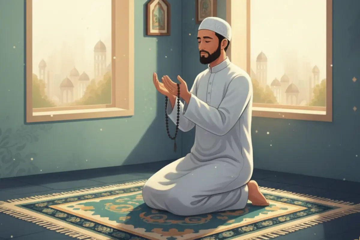 Ilustrasi seseorang melakukan amalan 1 rajab.