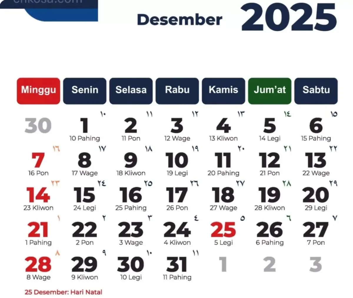Kalender Bulan Desember 2025