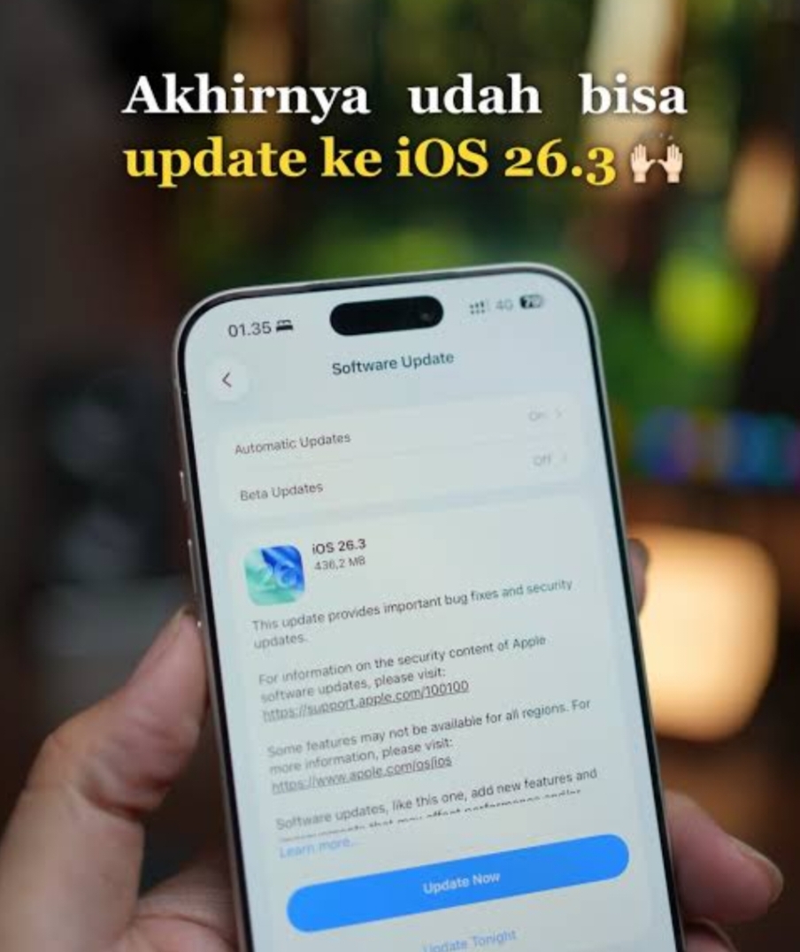 Ilustrasi pembaruan iOS 26.3 di iPhone